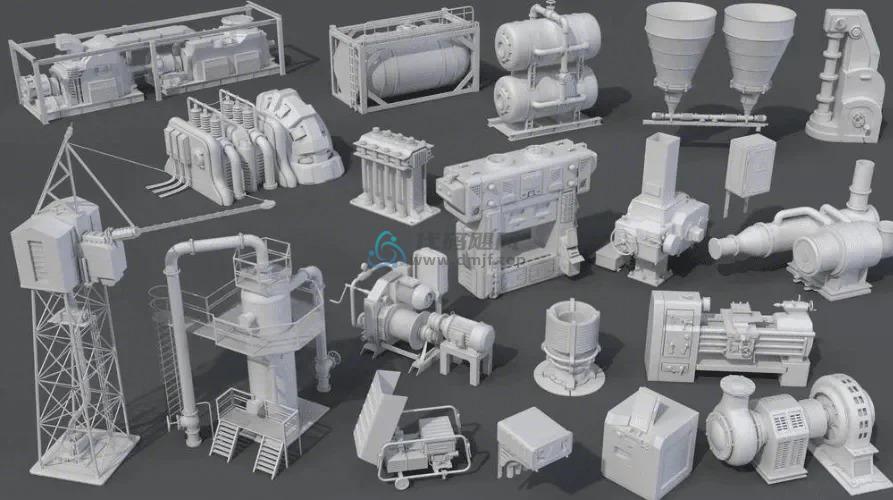 20套工厂建筑工程管道部件3D模型！含工厂车间机器，Blender MAX OBJ FBX格式-代码飓风