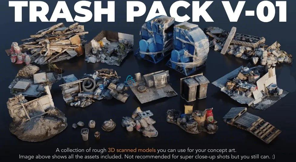 3D扫描资产集合！Blender城市街道杂物垃圾堆废品3D模型，顶级场景搭建，多种格式-代码飓风