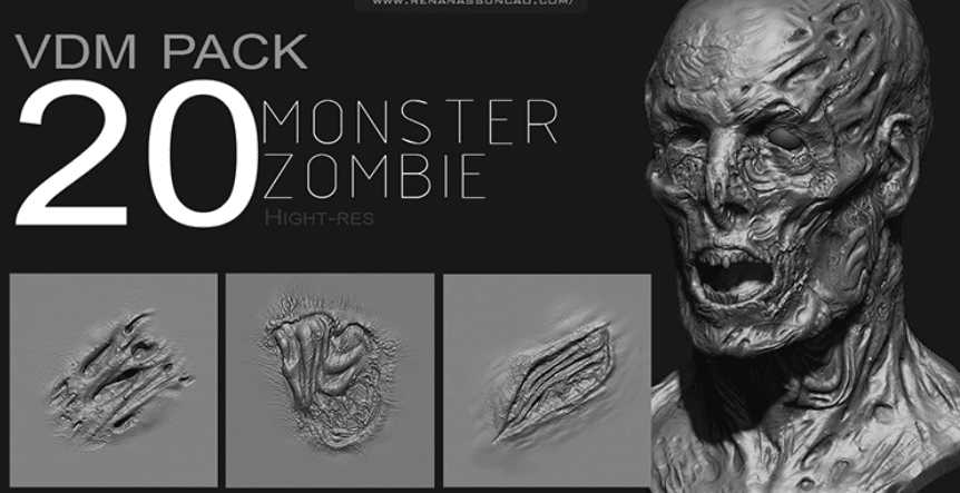 20组腐烂僵尸皮肤纹理雕刻Zbrush笔刷合集，包含腐烂僵尸皮肤纹理笔刷-代码飓风