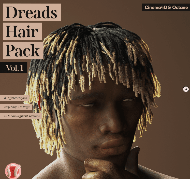 8种不同样式发型3D模型！长发卷发杀马特造型 Dreads Hair Pack(Vol 2)-代码飓风